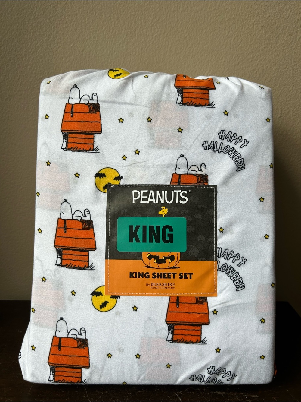 New Peanuts Snoopy Happy Halloween King Sheet Set Pumpkin Bats Stars